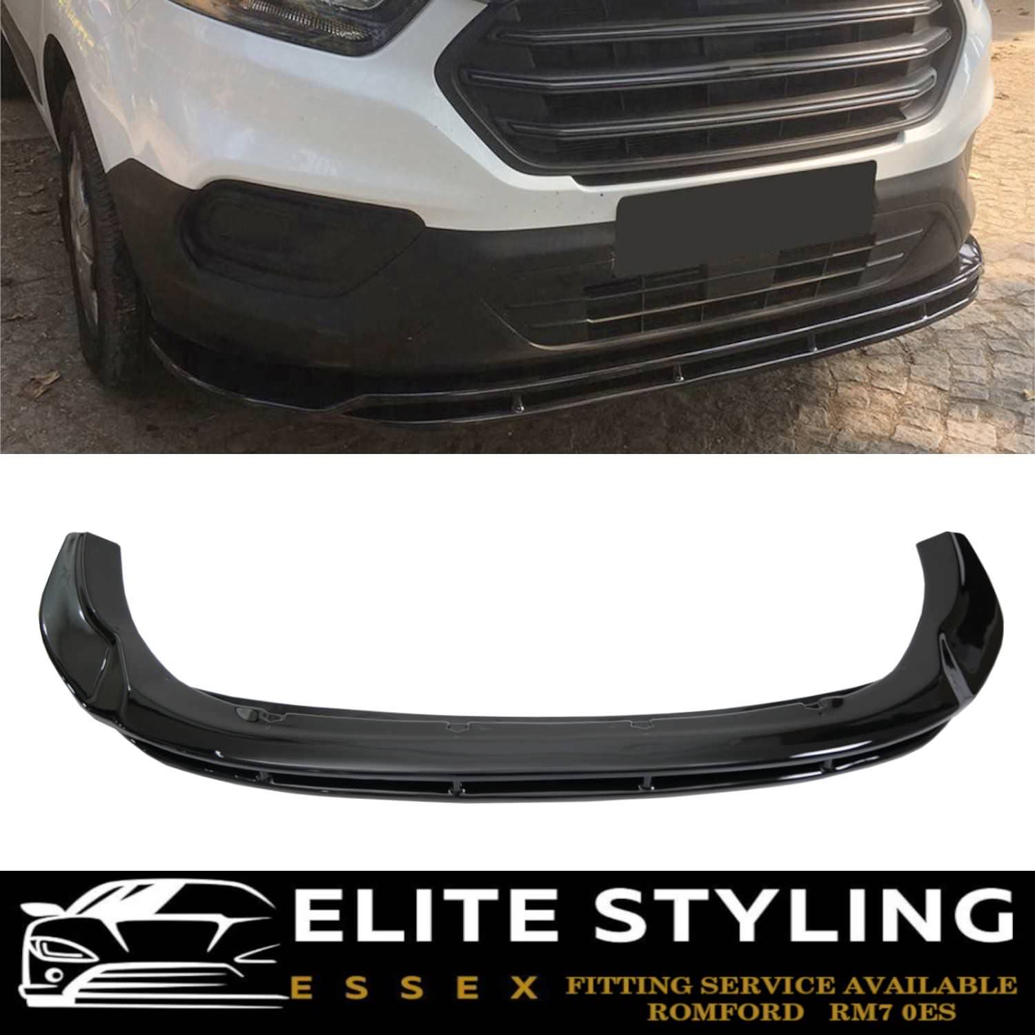 FRONT LIP SPLITTER GLOSS BLACK FOR FORD TRANSIT CUSTOM FACELIFT 2018+