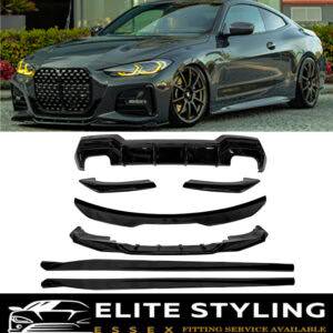 AERO BODY KIT DIFFUSER SPLITTER SKIRTS GLOSS BLACK BMW 4 SERIES G22 M-SPORT 20+