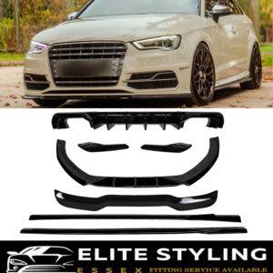 AERO BODY KIT DIFFUSER LIP SPOILER SKIRTS GLOSS BLACK AUDI A3/S3 8V PRE-FACELIFT