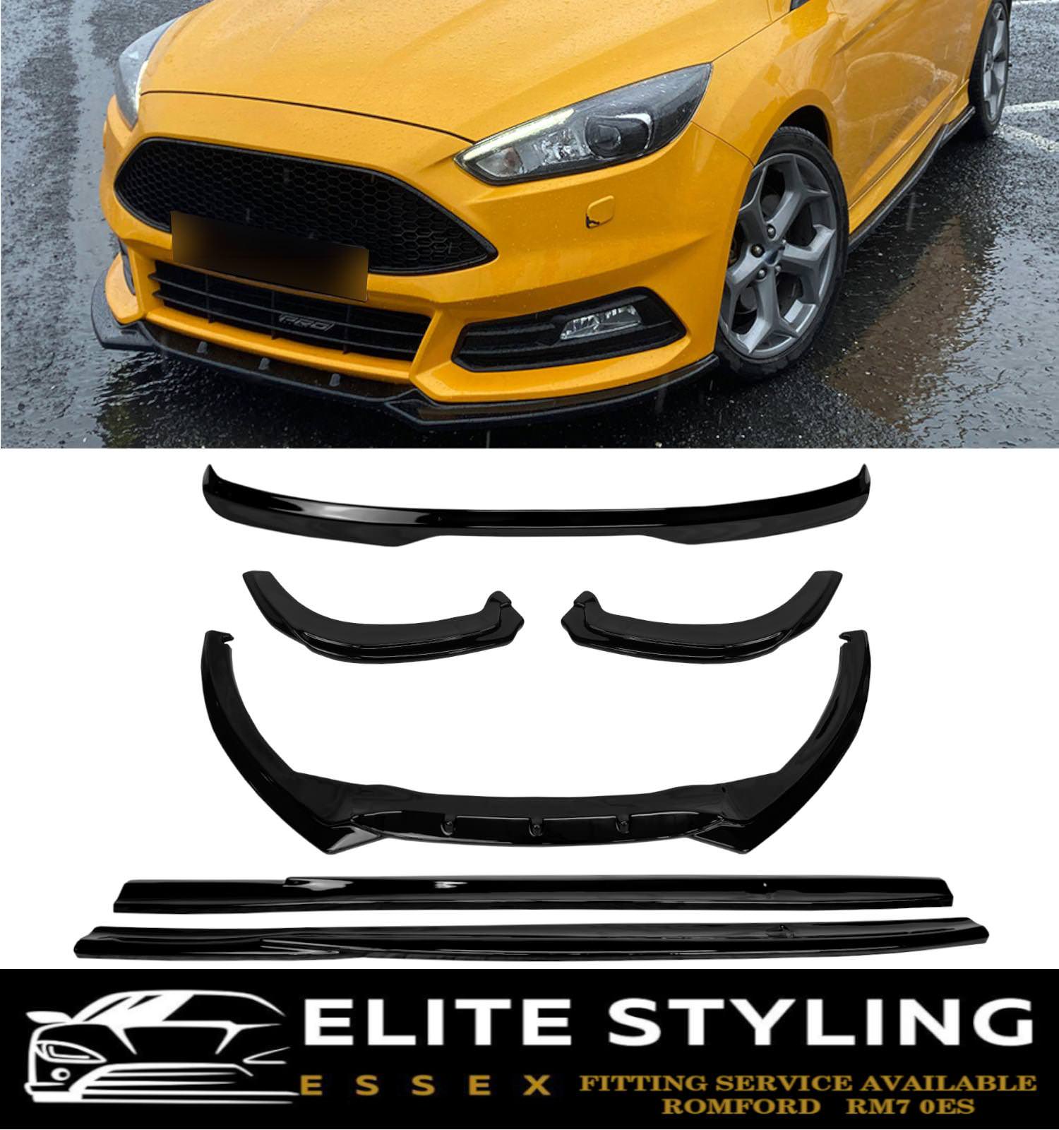 AERO BODY KIT SPLITTER SPOILER SKIRTS GLOSS BLACK FOR FORD FOCUS ST MK3 FACELIFT